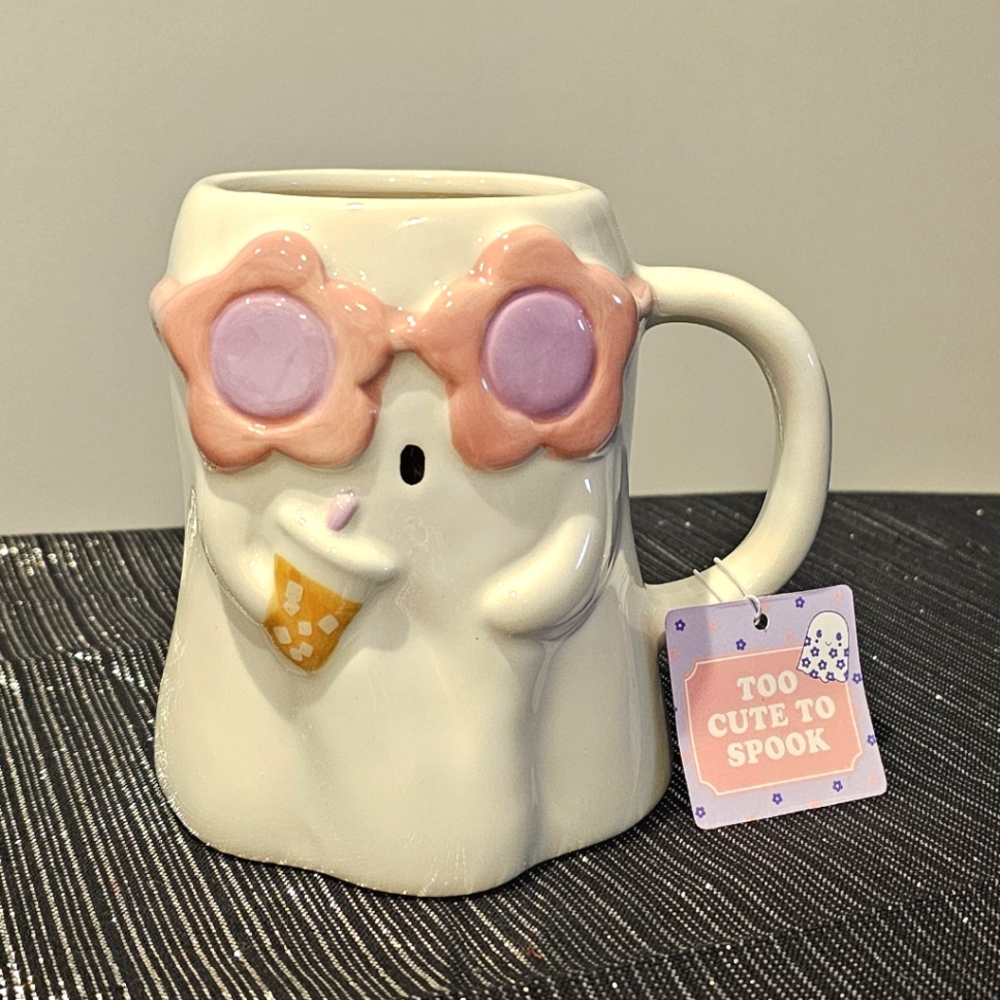 🔥👻Pink Glasses Ghost with Iced Coffee NWT Mug